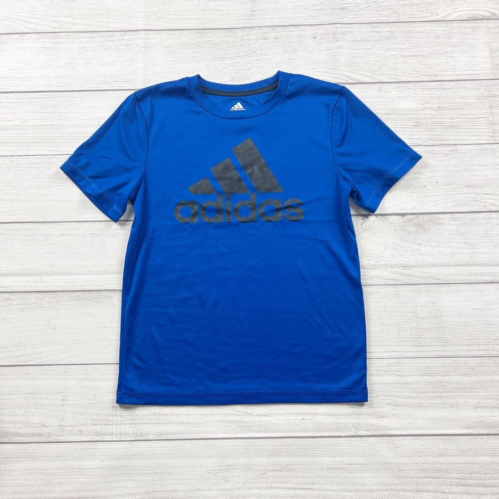 Adidas Boys Blue Logo Graphic T-Shirt Athletic Comfortable Lightweight 8